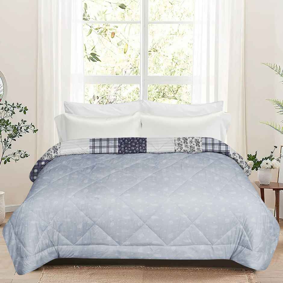 Dream Living Royal | Comforter Printed Reversible Double Bed Satin Finish Super Soft 220 x 240 cm | Sky Blue