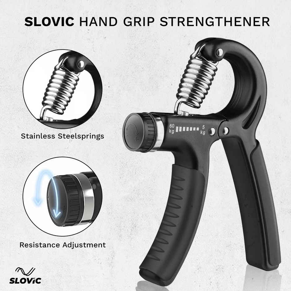 Slovic upto 60kg Adjustable Hand Grip Strengthener for Forearm & Wrist Strengthening - Black