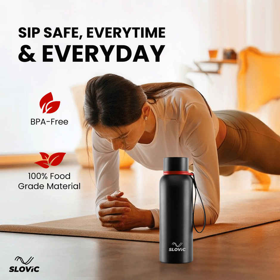 Slovic Stainless Steel Thermal Flask Bottle | Black | 750 ml