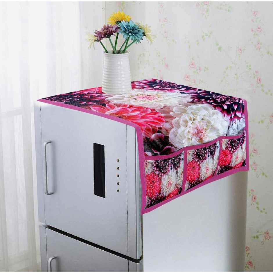 Homeharmony Printed Floral Design Fridge Cover With Six Side Pockets