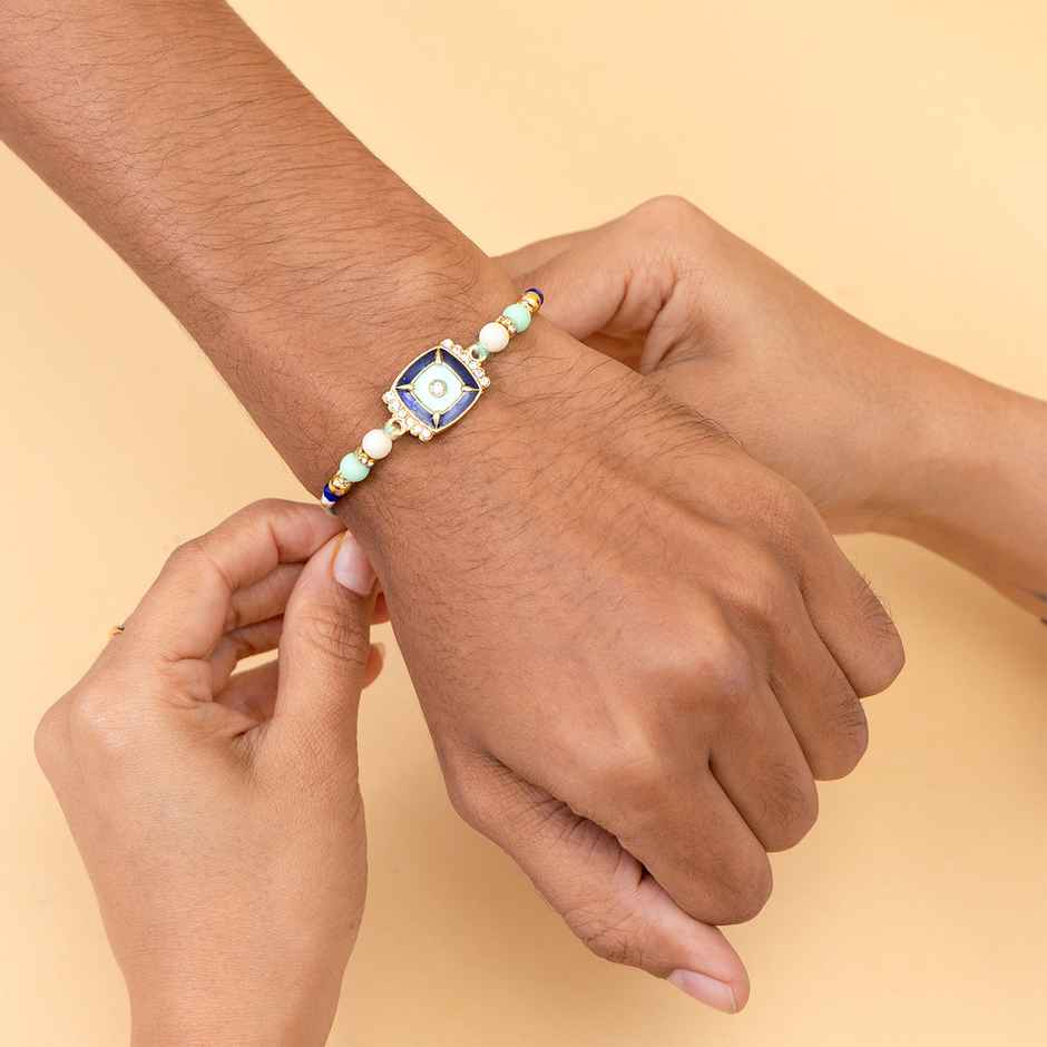 Bandhan Desinger Unique Minimalistic Pink Rakhi Lumba Set For Brother And Bhabhi (1pc) & Avyaan Rakhi - Men'S Single - Abstract (1pc) Combo