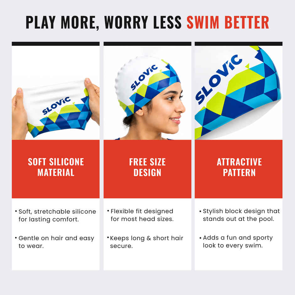 Slovic Woemn Swimming Cap - Leak-Proof, Stretchable & Secure Fit - - Printed