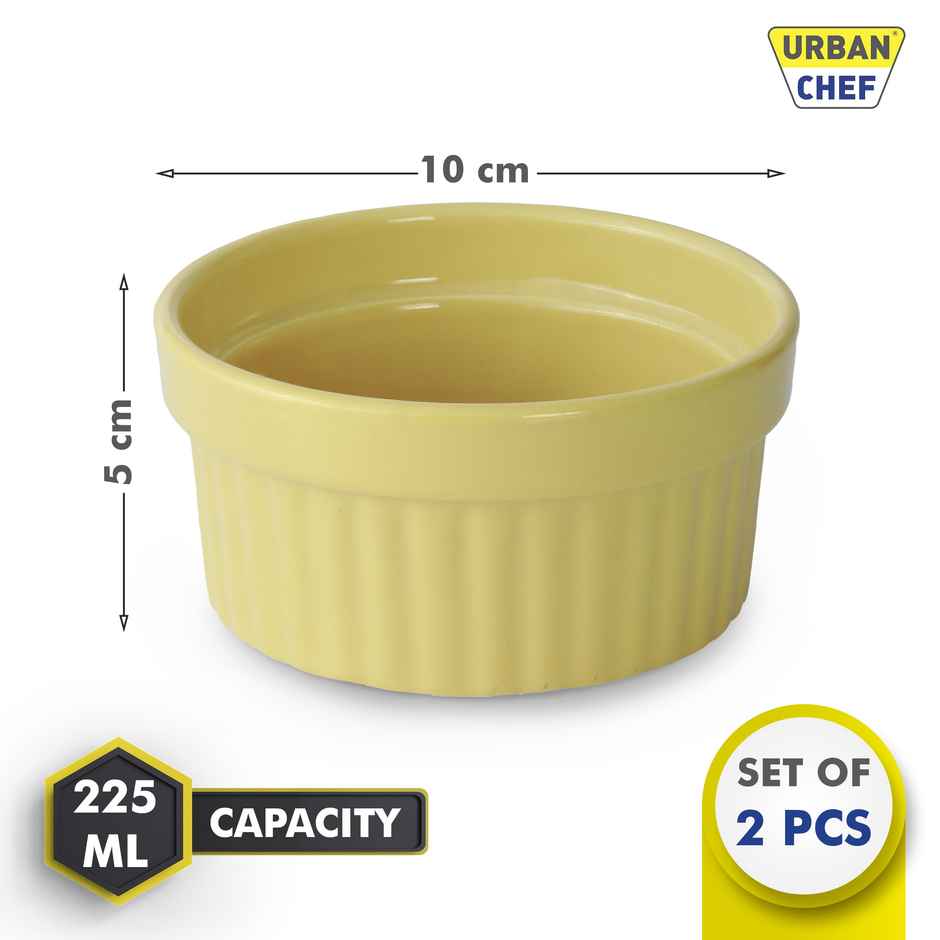 Urban Chef Ramekin Ceramic Bowl - Sea Yellow 2 Pcs | Set of 2 - 225 Each