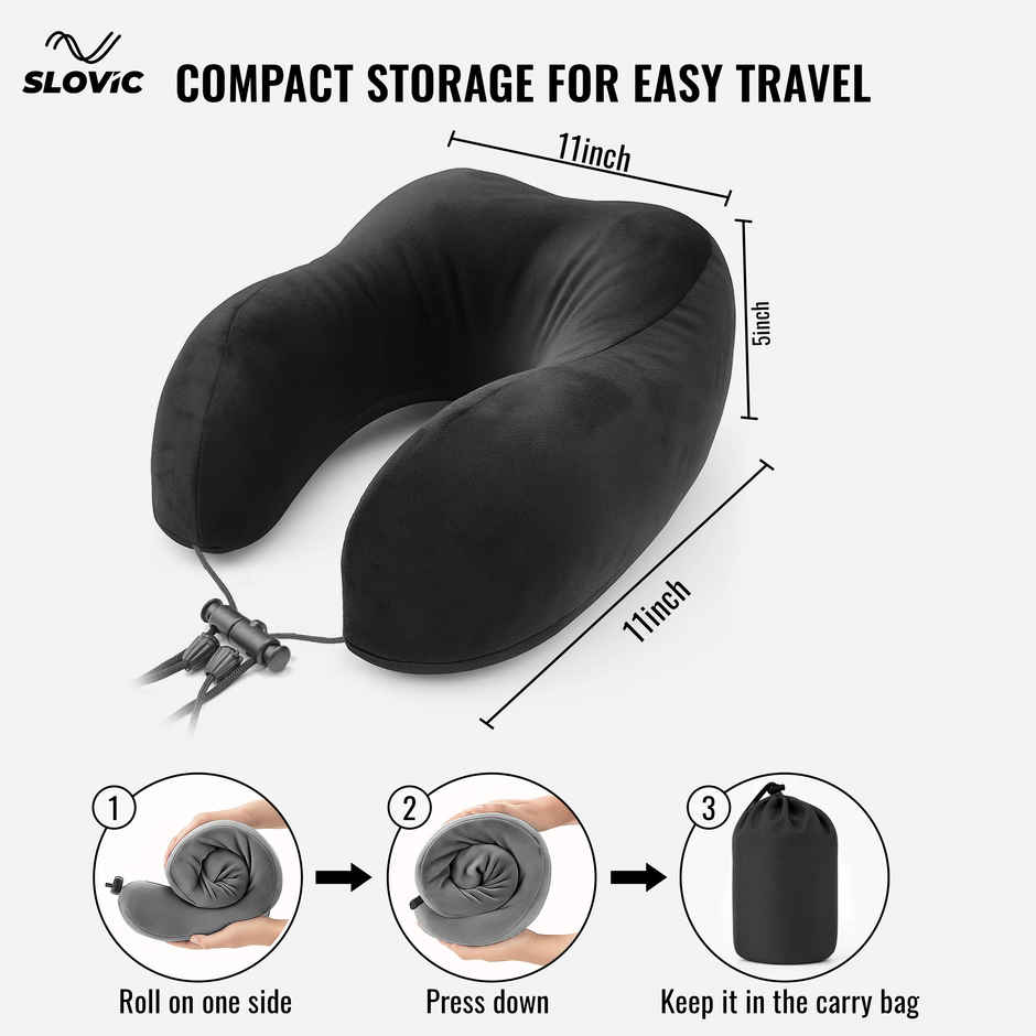 Slovic Neck Pillow with Bag For Travelling, Easy To Carry | Black