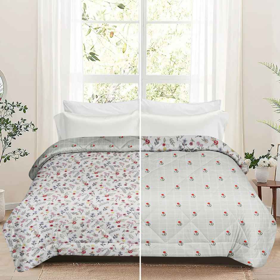 Dream Living Comforter Printed Reversible Double Bed Satin Finish Micropeach Super Soft 220 x 240 cm | Cream