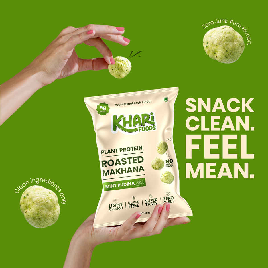 Khari Foods Roasted Mint Pudina Makhana | Protein Rich Healthy Dry Fruit Snacks
