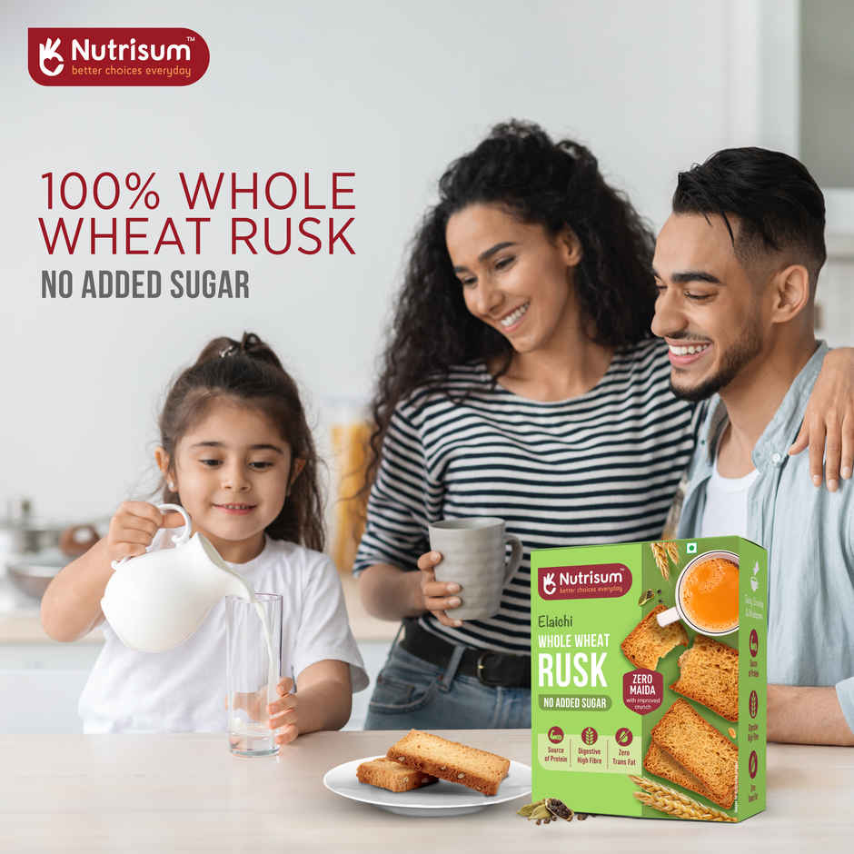 Nutrisum Whole Wheat Rusk - No Added Sugar- Elaichi