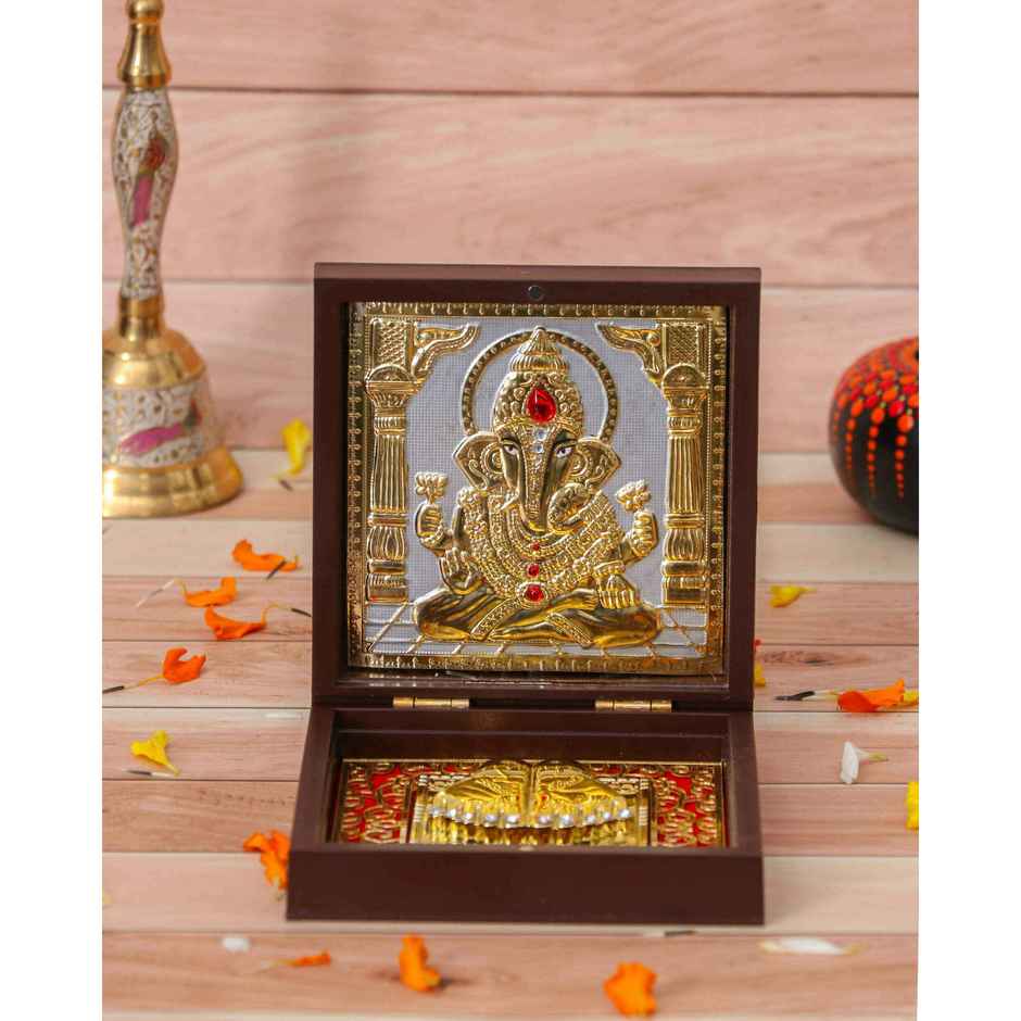 House of Wemy Golden Lord Ganesha - Charan Paduka Brown Box | Medium