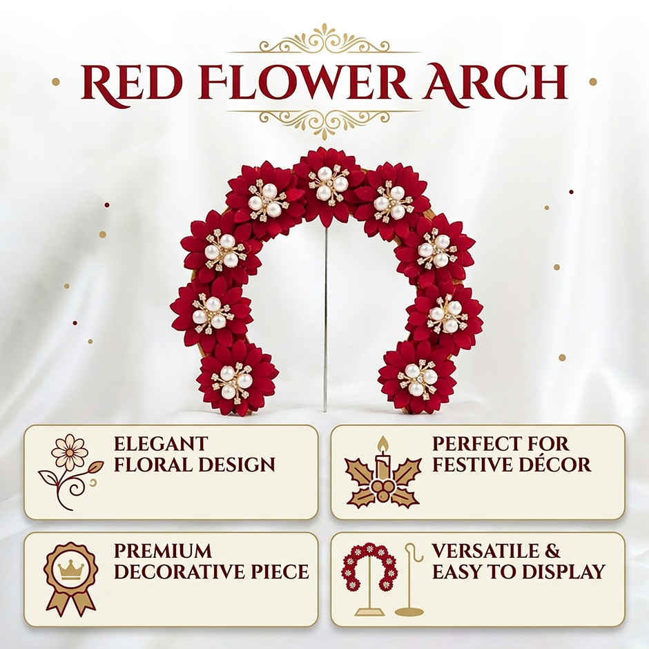 Red Flower Arch | Idol & Kalash Backdrop Decor | Medium | Svasti