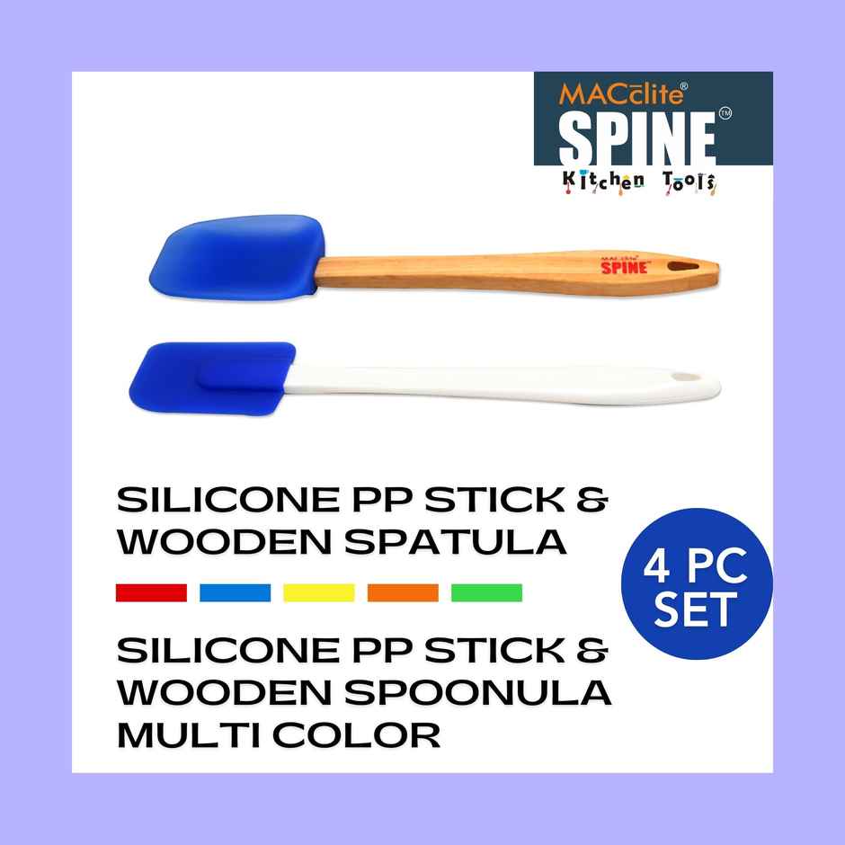 Spine Silicone Combo Set of 4pc |wooden & Pp Stick Spatula