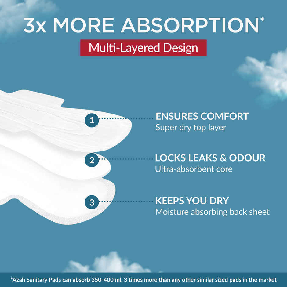 Azah Rash-Free Organic Sanitary Pads | XL | 18 pcs