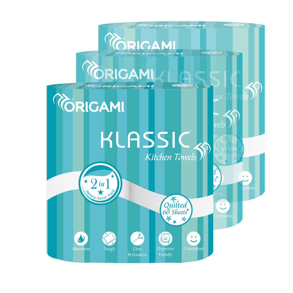 Origami Klassic 2 Ply Kitchen Towel Paper Roll - Pack Of 2 - 60 Pulls Per Roll Combo 