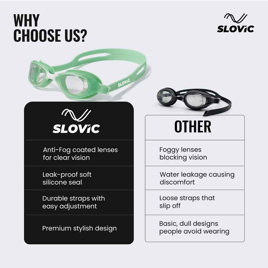 Slovic Anti-Fog Unisex Swimming Goggles with UV Protection & Adjustable Strap - Black