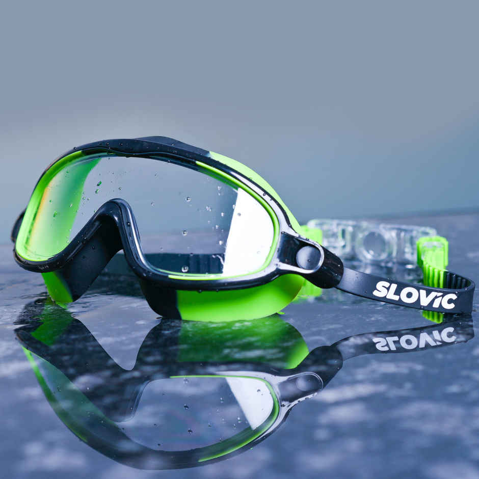 Slovic Kids Swimming Goggles - Anti-Fog, UV Protection with Adjustable Strap | Green & Black