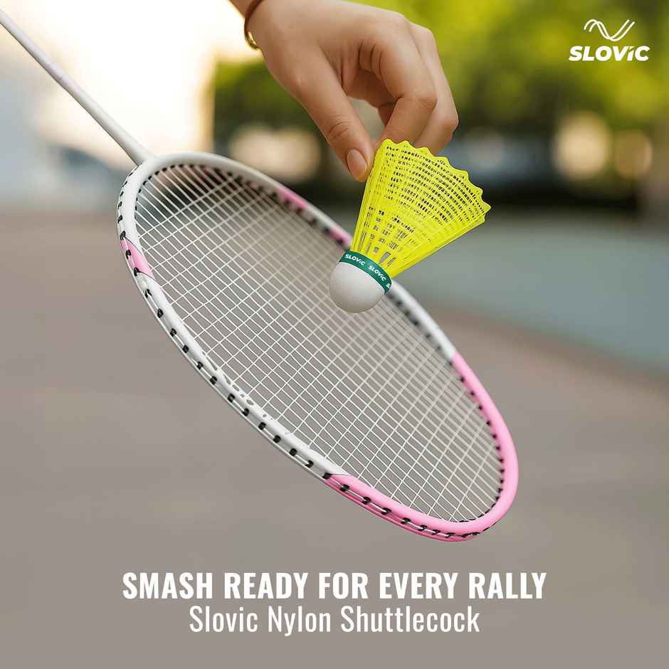 Slovic Nylon Feather Badminton Shuttle Cock with Aerodynamic Wing Rib Design | Pack of 6
