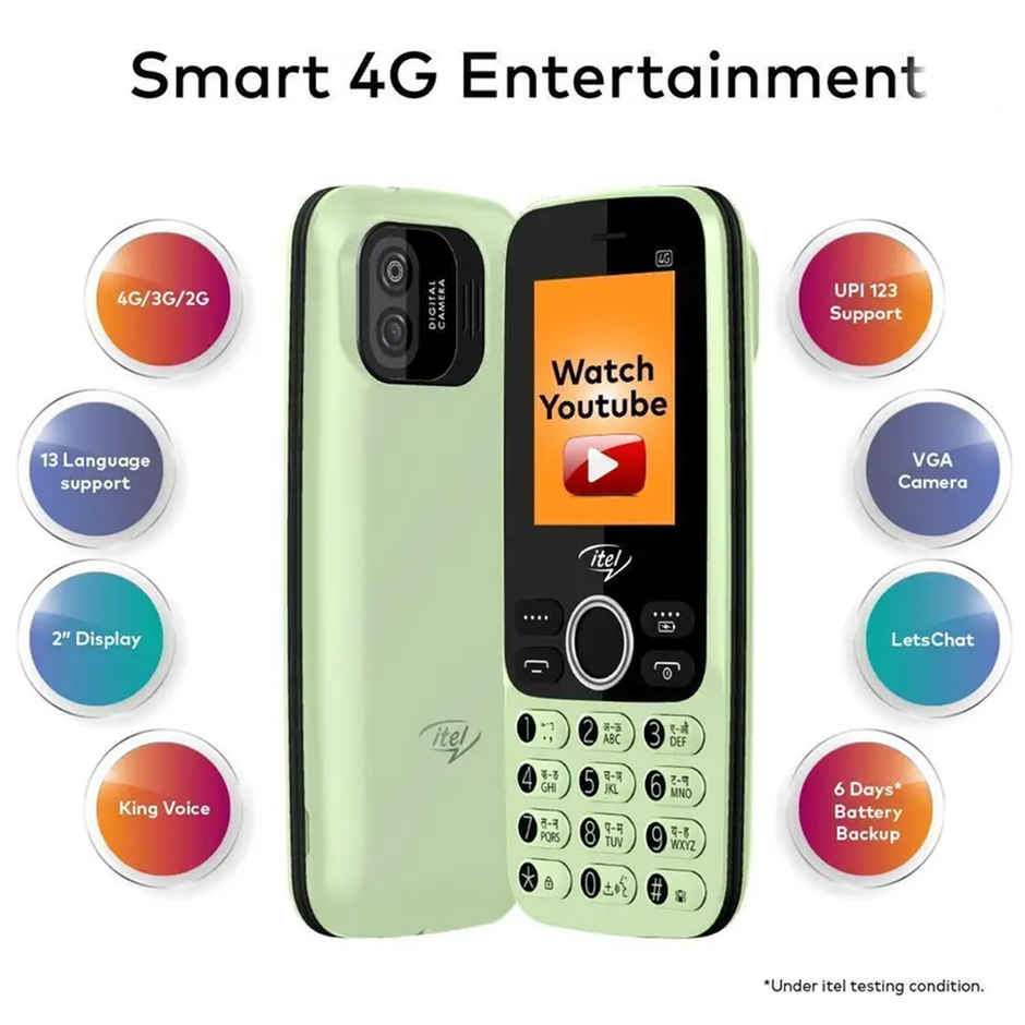 itel Super Guru 4G Keypad Mobile | 2" Display | 1000 mAh Battery | Youtube & UPI | Light Green