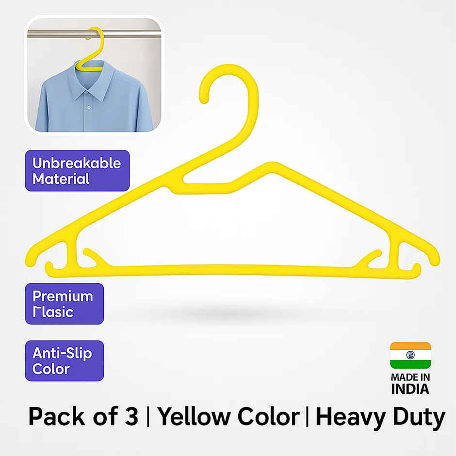 Sinco Super Plastic Cloth Hanger - Pack of 3 pcs - Yellow