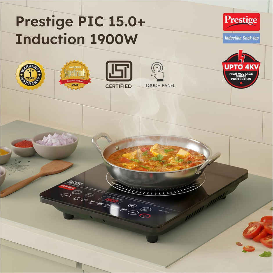 Prestige Pic 15.0 Plus 1900-Watt Induction Cooktop| Indian Menu Option| Automatic Voltage Regulator