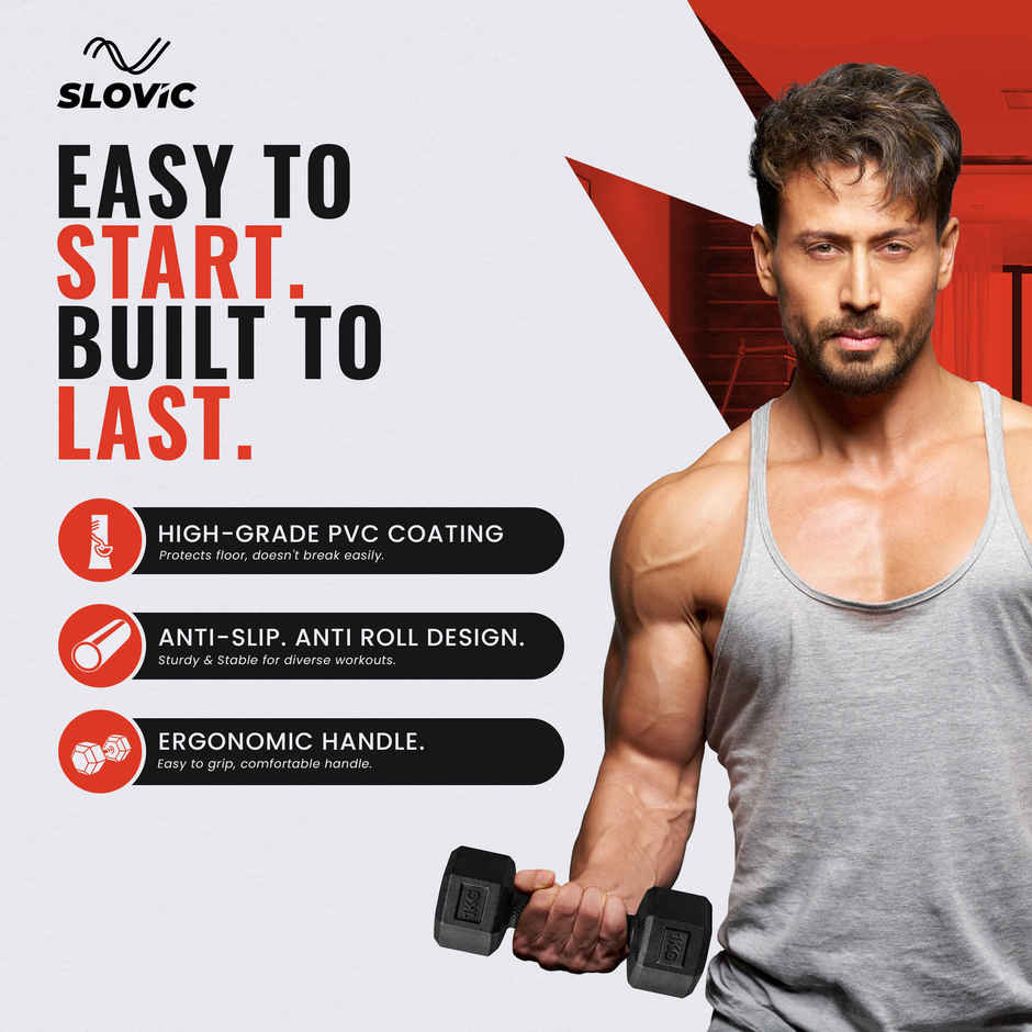 Slovic PVC Dumbbell Set (1 kg x 2) | Black | for Weightlifting & Home Gym | Non-Slip Coated Handle
