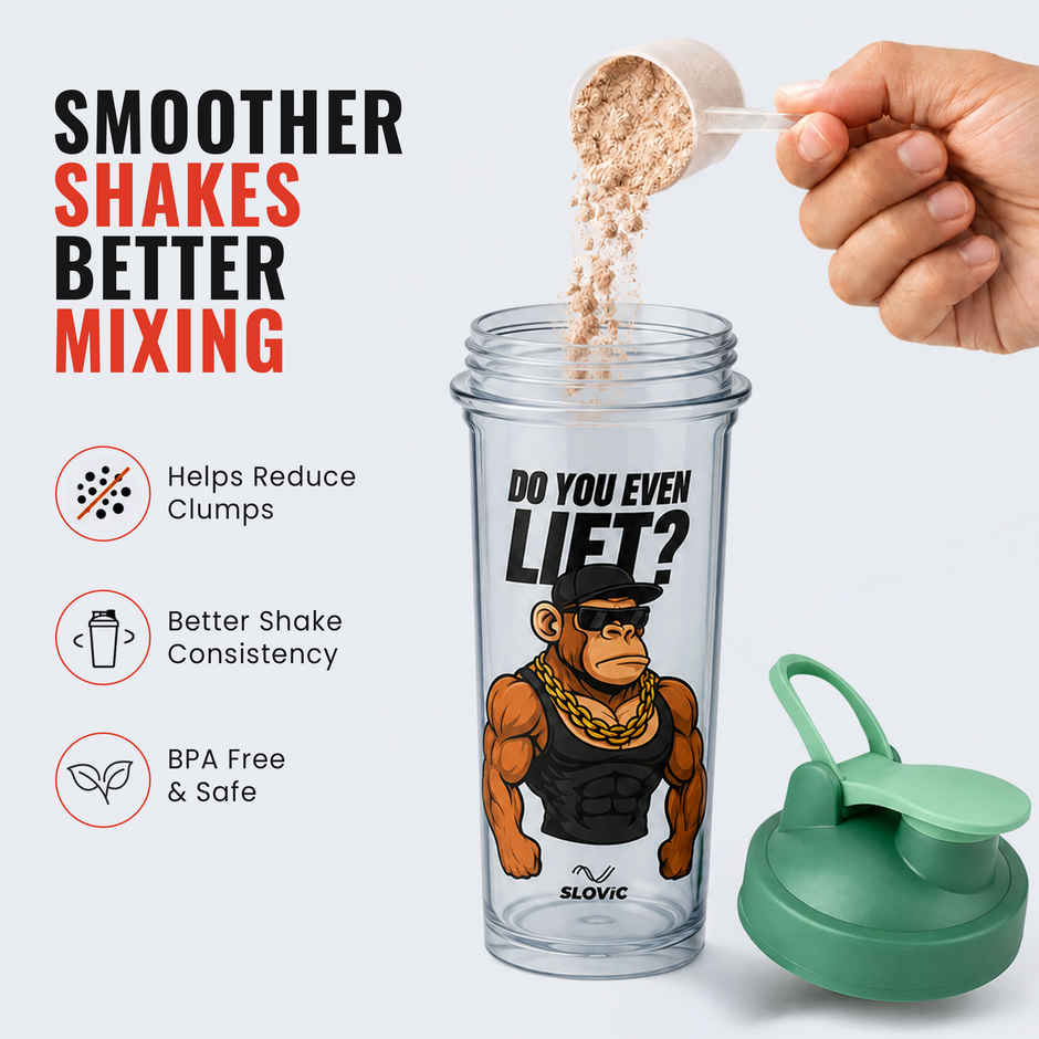 Slovic 700ml Monkey Design Plastic Shaker Water Bottle for Gym, Home & Office Use | Leak-Proof