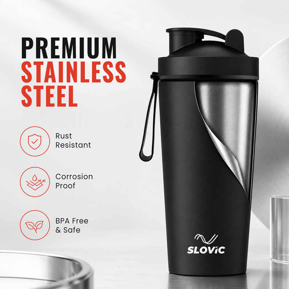 Slovic 750 ml Stainless Steel Shaker Water Bottle for Gym & Daily Use | Odour-free & Leakproof | Black