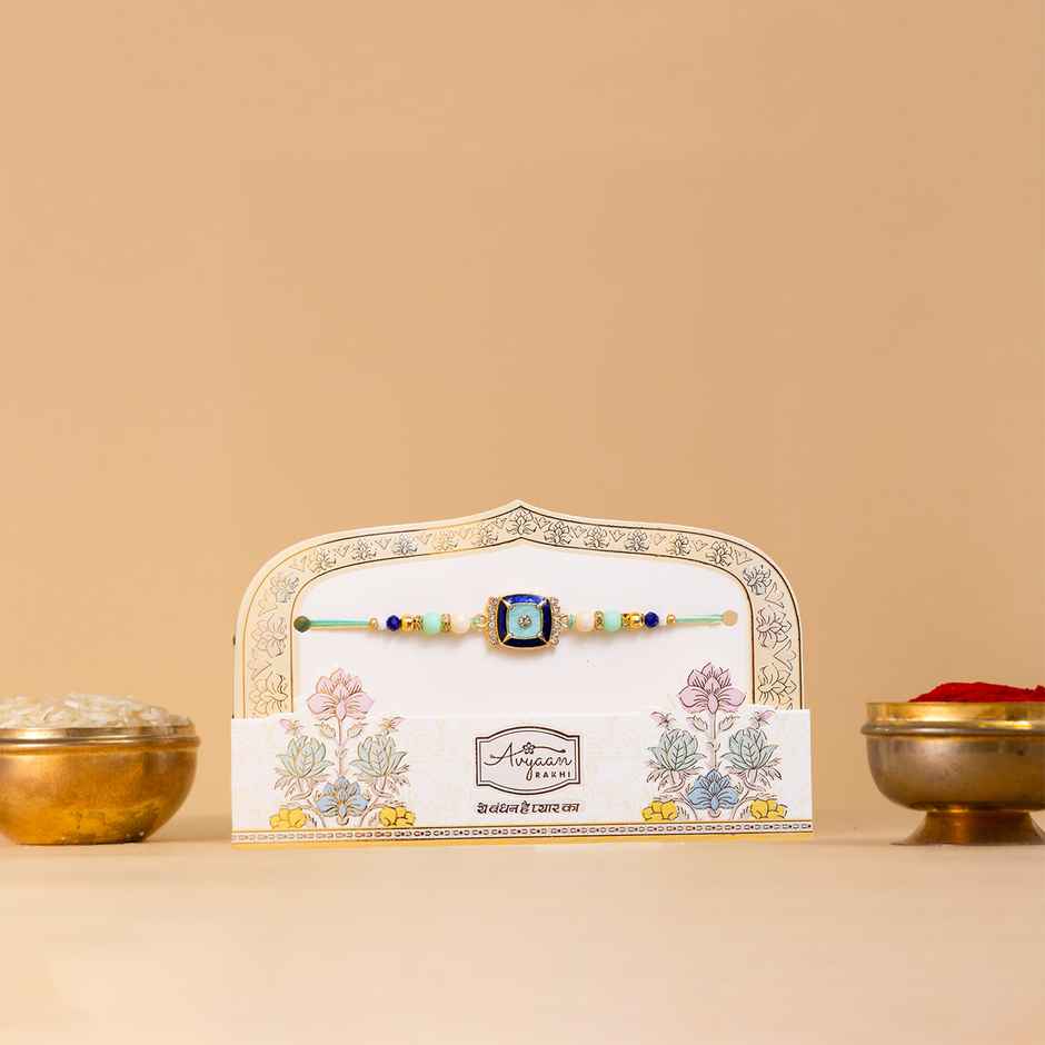 Bandhan Desinger Unique Minimalistic Pink Rakhi Lumba Set For Brother And Bhabhi (1pc) & Avyaan Rakhi - Men'S Single - Abstract (1pc) Combo