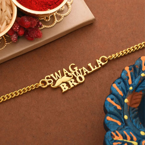 Voylla Swag Wala Bro Gold Tone Bracelet Style Rakhi - Trendy And Stylish