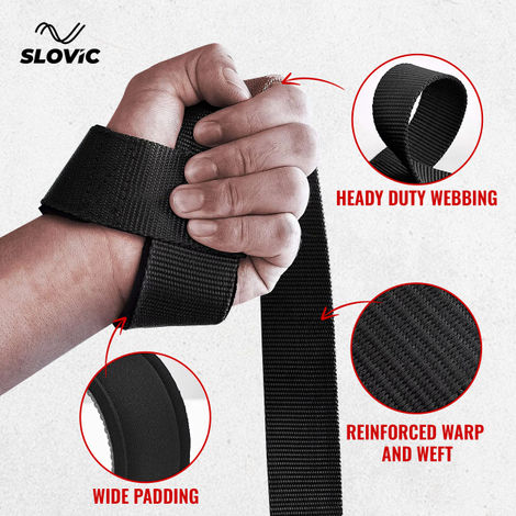 Slovic Gym Weight Lifting Straps for Heavy Lifts, Wrist Support & Deadlifts - Black