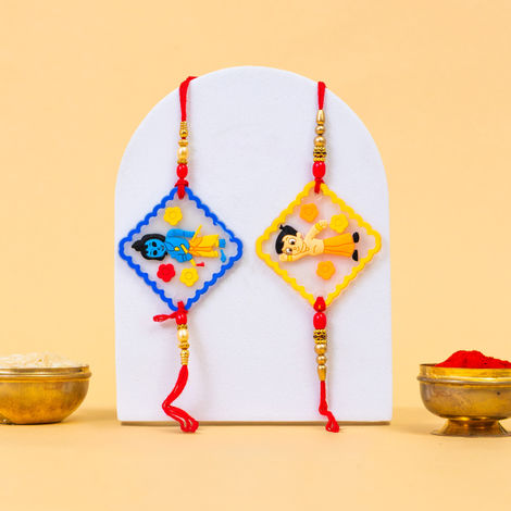 Kids Chhota Bheem Rakhi with Roli Chawal (Tied Ribbons) Pack of 2