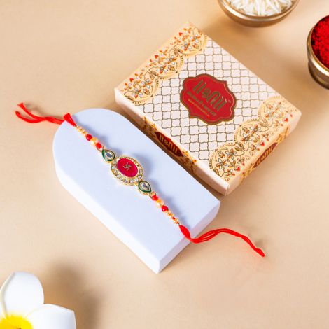 Abstract Premium Kundan Swastik Rakhi (Shree Rakhi) Set of 1