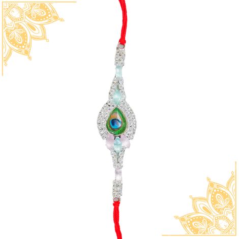 Peacock Premium Stone Rakhi (Shree Rakhi) Set of 1