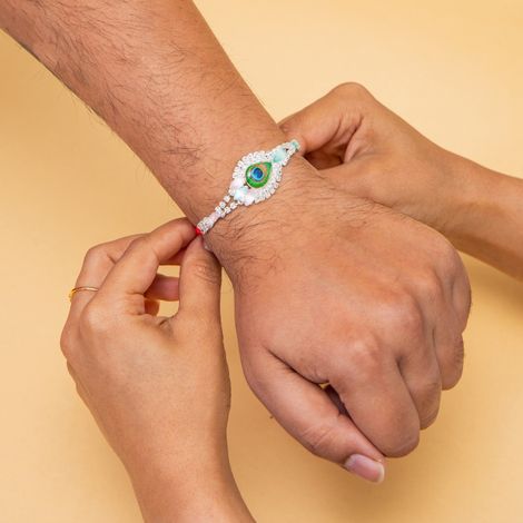 Peacock Premium Stone Rakhi (Shree Rakhi) Set of 1