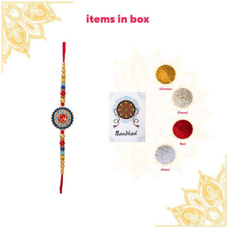 Stone Om Round Rakhi With Stone And Meenakari Work (BANDHAN)