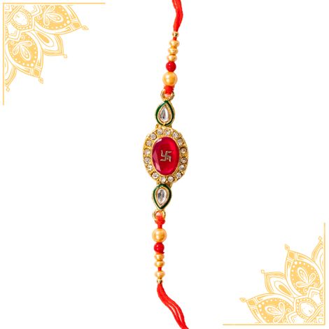 Abstract Premium Kundan Swastik Rakhi (Shree Rakhi) Set of 1