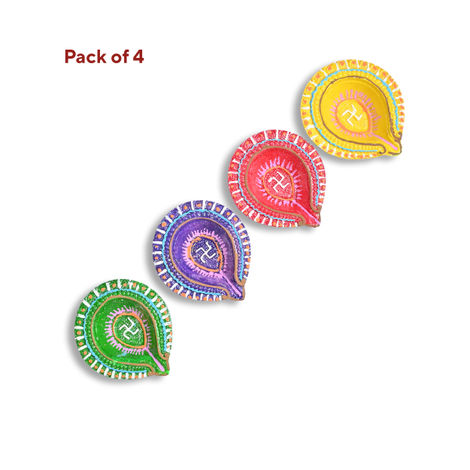 Kunj Conework Diya Ramnath | Designer Clay Diya | Pack Of 4 | Skilsy Handicrafts