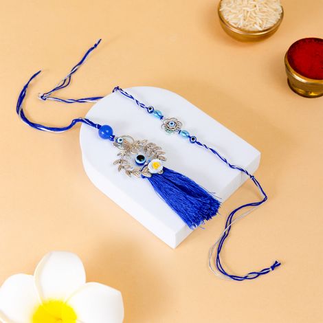 Bhaiya Bhabhi Evil Eye Flower Rakhi (Avyaan Rakhi) Set of 2