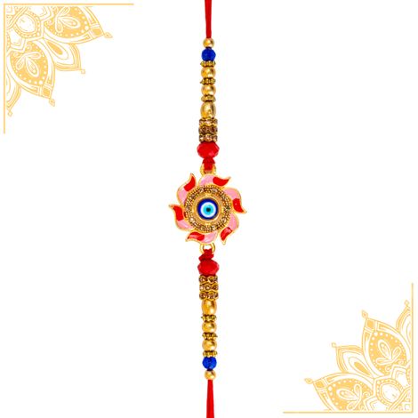 Evil Eye In A Flower Design Rakhi With Meenakari Work For Brother (BANDHAN)