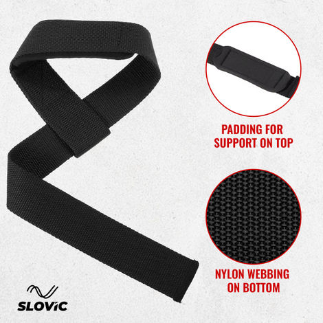 Slovic Gym Weight Lifting Straps for Heavy Lifts, Wrist Support & Deadlifts - Black