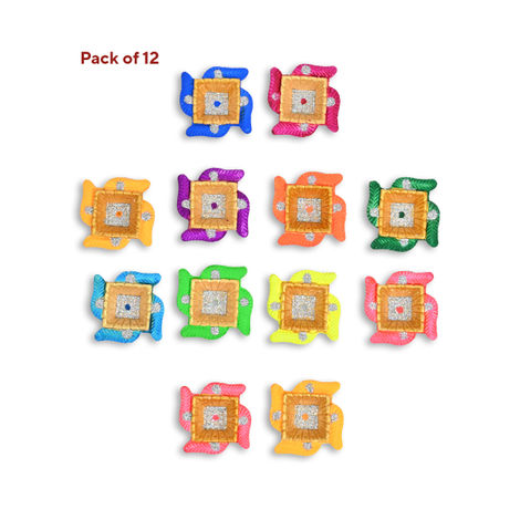 Kunj Gifting Diya | Multicolour | Designer Clay Diya | Pack Of 12 | Skilsy Handicrafts