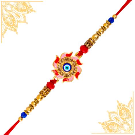 Evil Eye In A Flower Design Rakhi With Meenakari Work For Brother (BANDHAN)