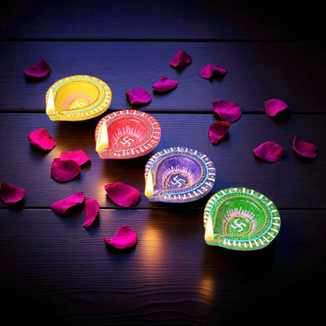 Kunj Conework Diya Ramnath | Designer Clay Diya | Pack Of 4 | Skilsy Handicrafts