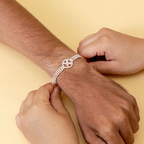 American Diamond Unique Rakhi Bracelet with Studs (BANDHAN)