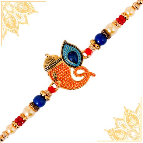 Religious Ganesha With Moor Pankh Rakhi Curated To Bless Brothers (BANDHAN)