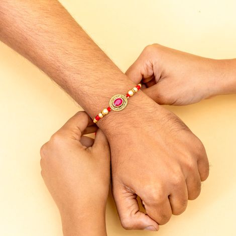 Stoned Red Stone Pendant Rakhi (Shree Rakhi) Set of 1