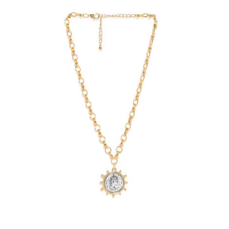 Rubans Voguish 22K Gold plated Link Chain Sunburst Charm Statement copper necklace