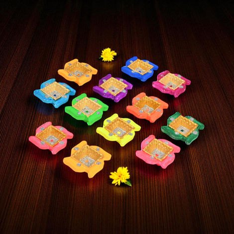 Kunj Gifting Diya | Multicolour | Designer Clay Diya | Pack Of 12 | Skilsy Handicrafts