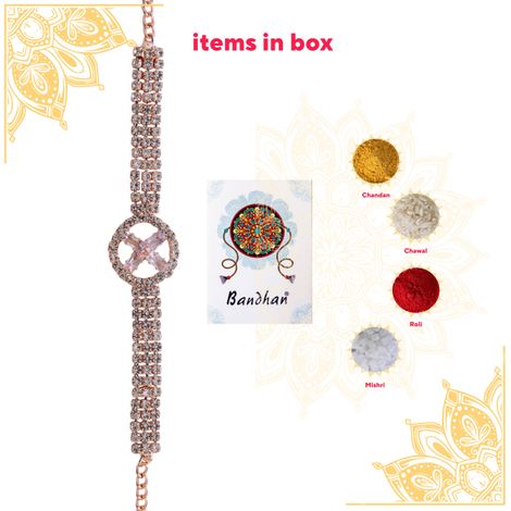 American Diamond Unique Rakhi Bracelet with Studs (BANDHAN)