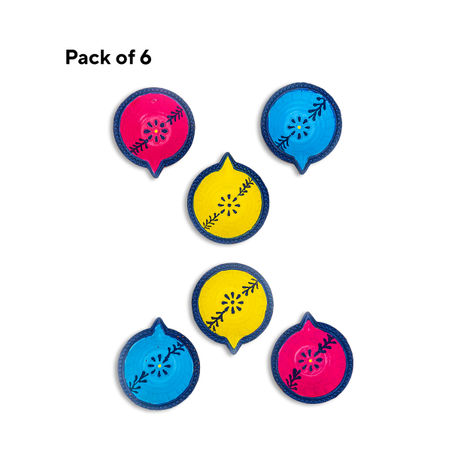 Allure Decorative Diya | Multicolour | Traditional | Clay | Pack Of 6 | Tota