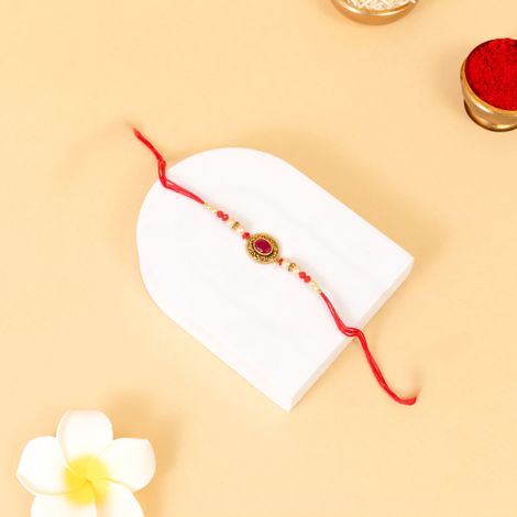 Stoned Red Stone Pendant Rakhi (Shree Rakhi) Set of 1