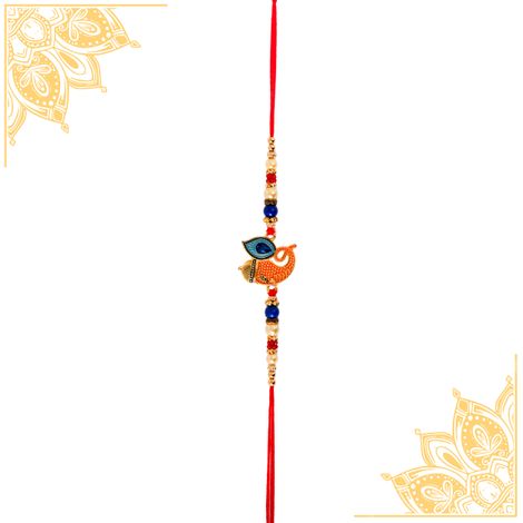 Religious Ganesha With Moor Pankh Rakhi Curated To Bless Brothers (BANDHAN)